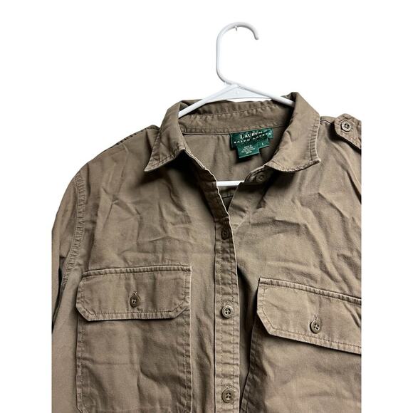 Lauren Ralph Lauren Vintage Button Up Shirt Women's Large Khaki Cotton - Picture 3 of 7